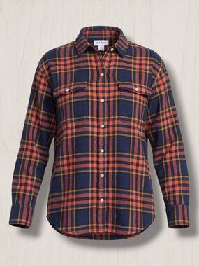 Old Navy The Boyfriend‎ Shirt Plaid Cotton Flannel Button Down Navy Blue Large